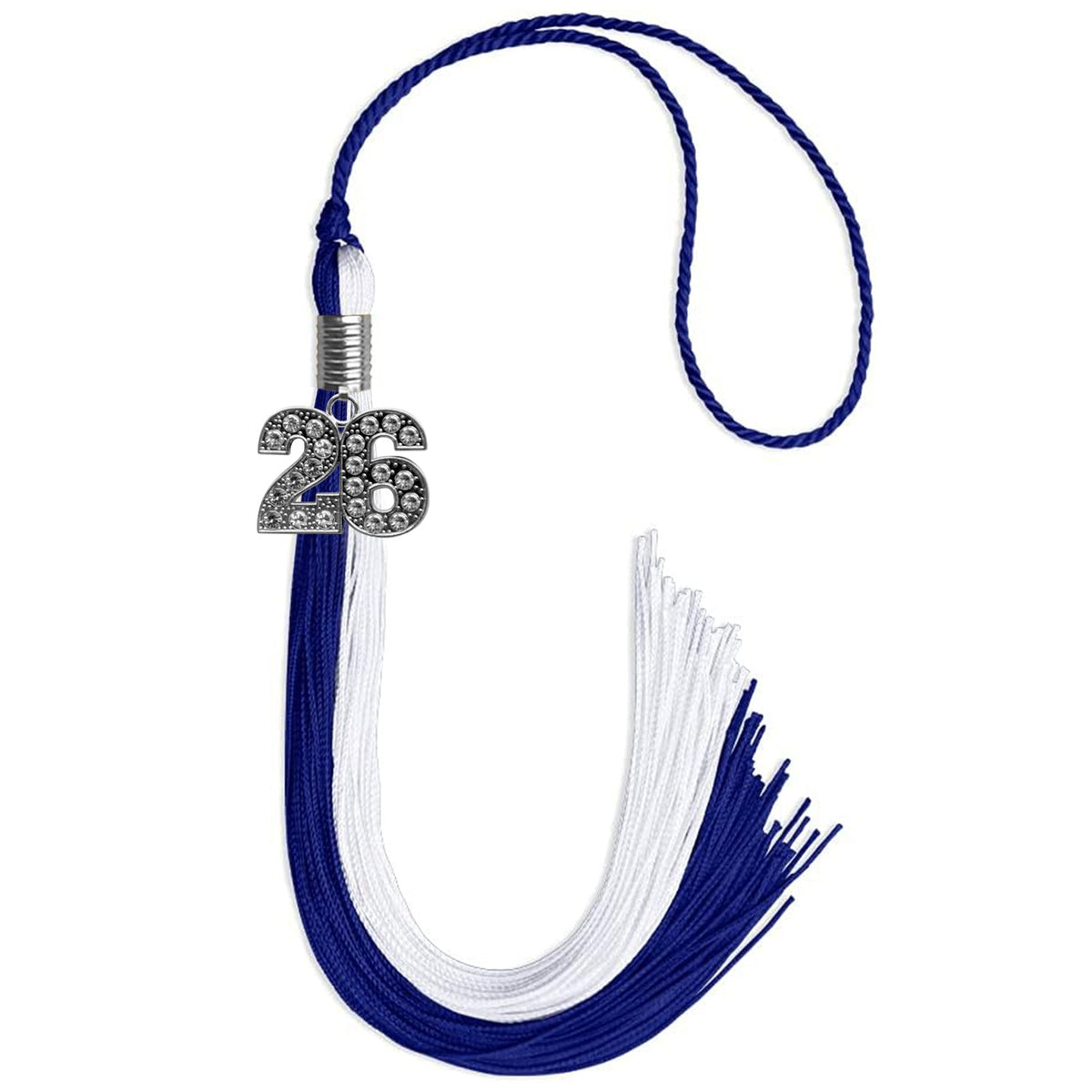 Royal Blue/White Graduation Tassel with Silver Bling Charm - Endea Graduation
