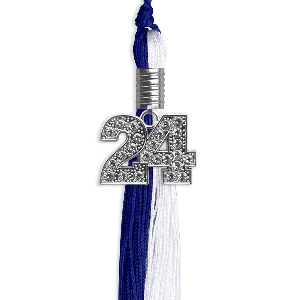 Royal Blue/White Graduation Tassel with Silver Bling Charm - Endea Graduation