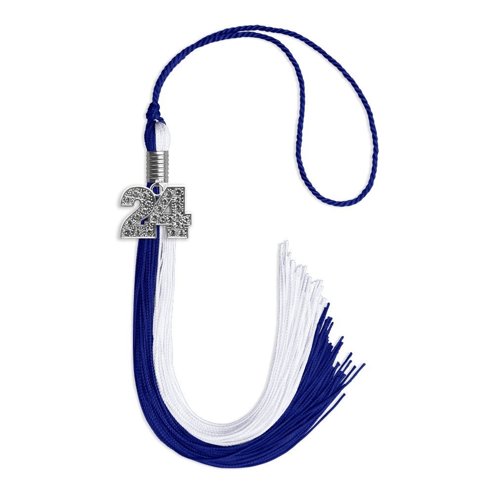 Royal Blue/White Graduation Tassel with Silver Bling Charm - Endea Graduation