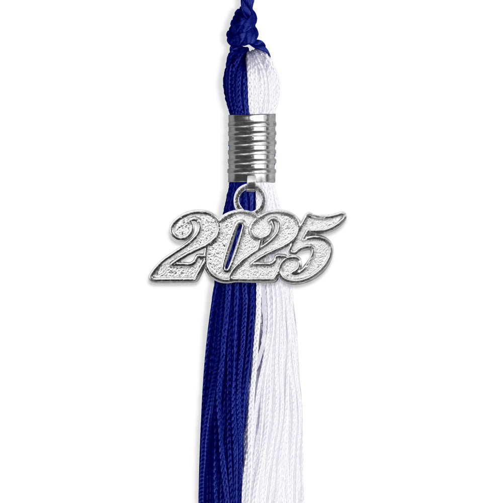 Royal Blue/White Graduation Tassel with Silver Date Drop - Endea Graduation