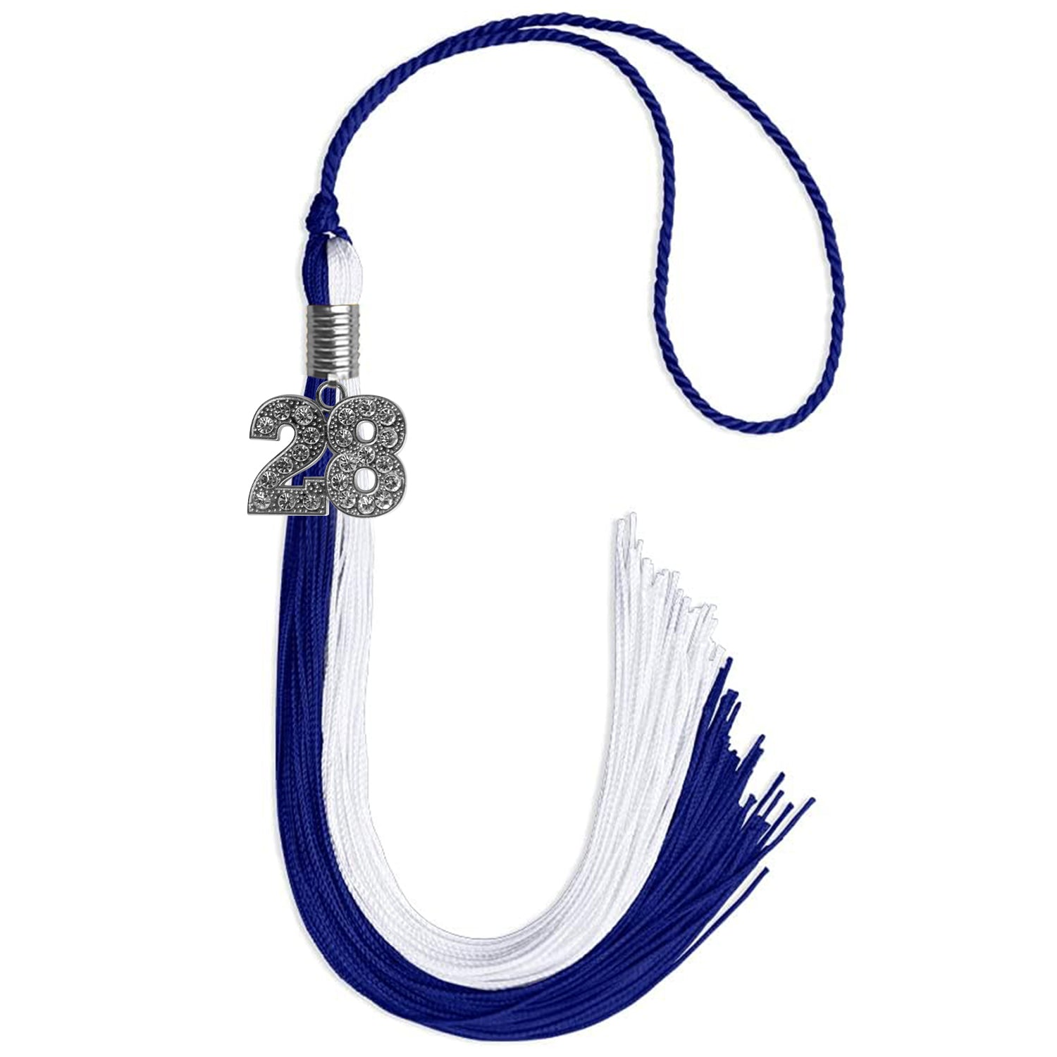 Royal Blue/White Graduation Tassel with Silver Date Drop - Endea Graduation