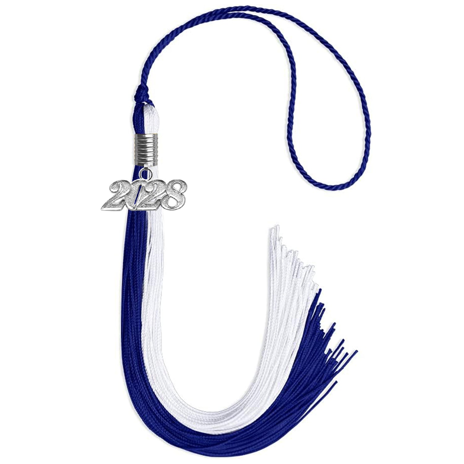 Royal Blue/White Graduation Tassel with Silver Date Drop - Endea Graduation