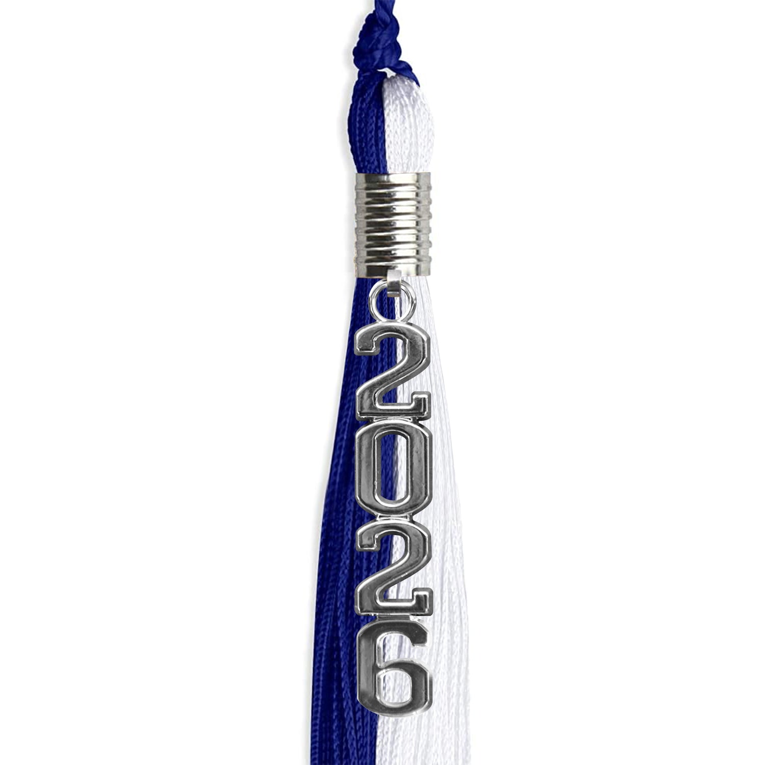 Royal Blue/White Graduation Tassel with Silver Stacked Date Drop - Endea Graduation