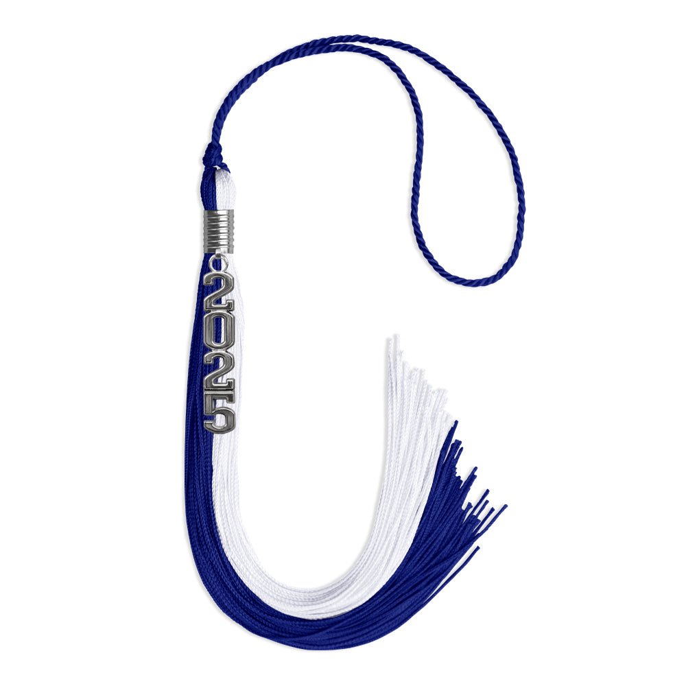 Royal Blue/White Graduation Tassel with Silver Stacked Date Drop - Endea Graduation