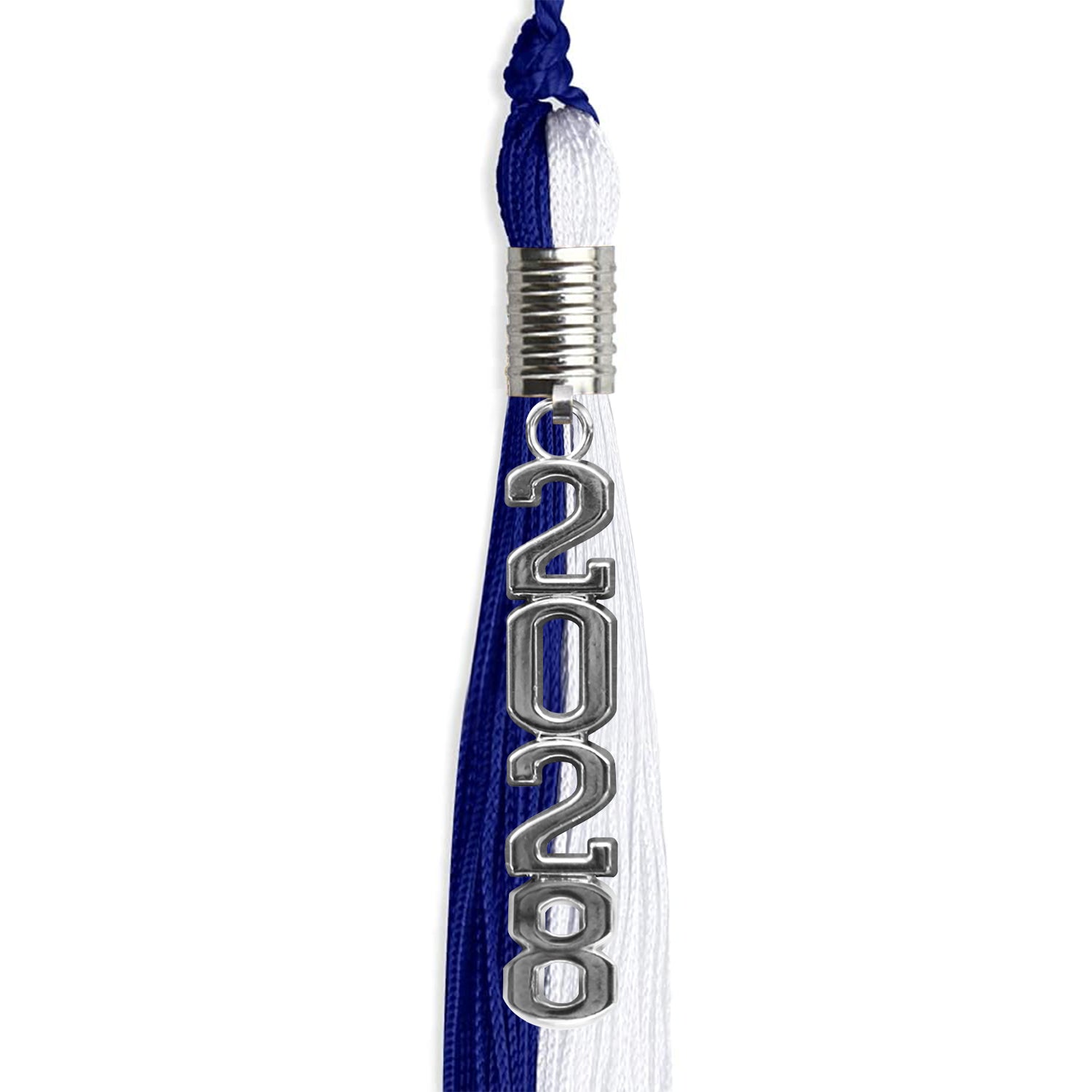 Royal Blue/White Graduation Tassel with Silver Stacked Date Drop - Endea Graduation