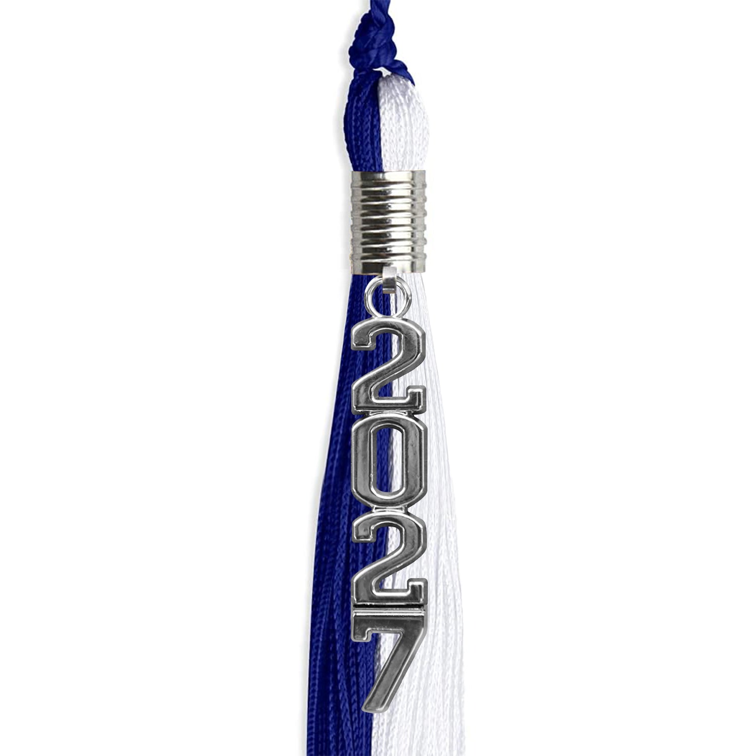 Royal Blue/White Graduation Tassel with Silver Stacked Date Drop - Endea Graduation