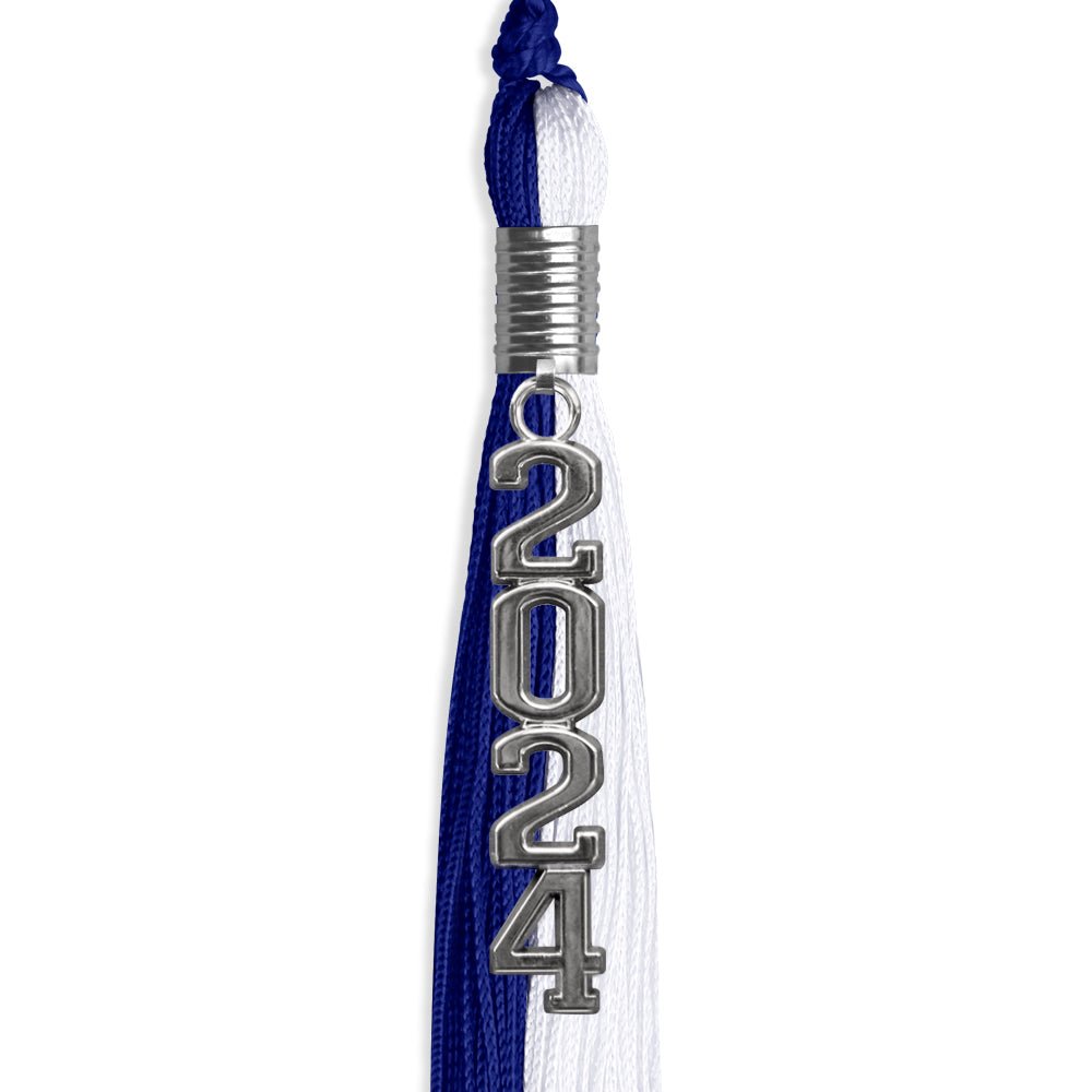 Royal Blue/White Graduation Tassel with Silver Stacked Date Drop - Endea Graduation