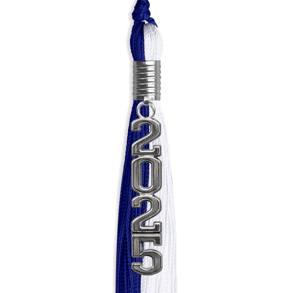 Royal Blue/White Graduation Tassel with Silver Stacked Date Drop - Endea Graduation