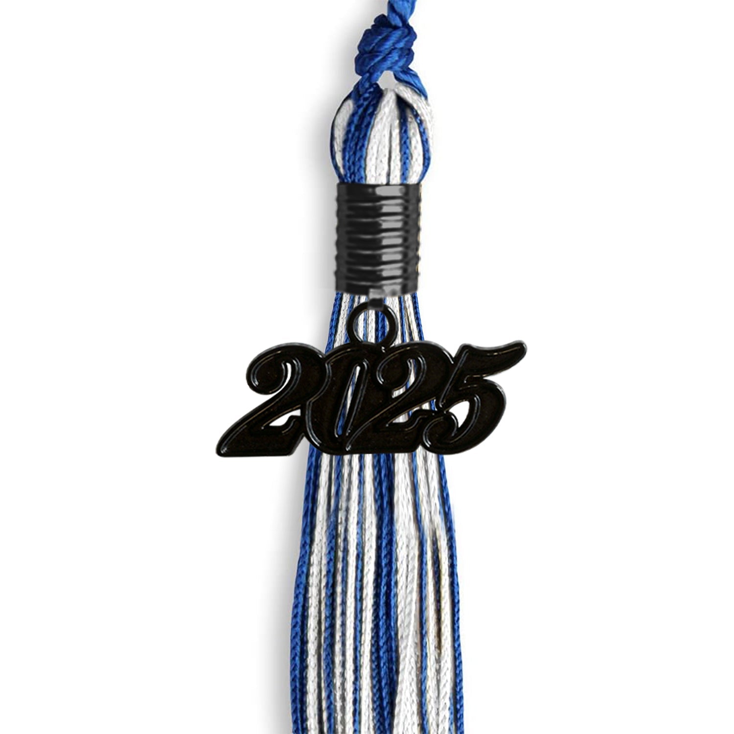 Royal Blue/White Mixed Color Graduation Tassel with Black Date Drop - Endea Graduation