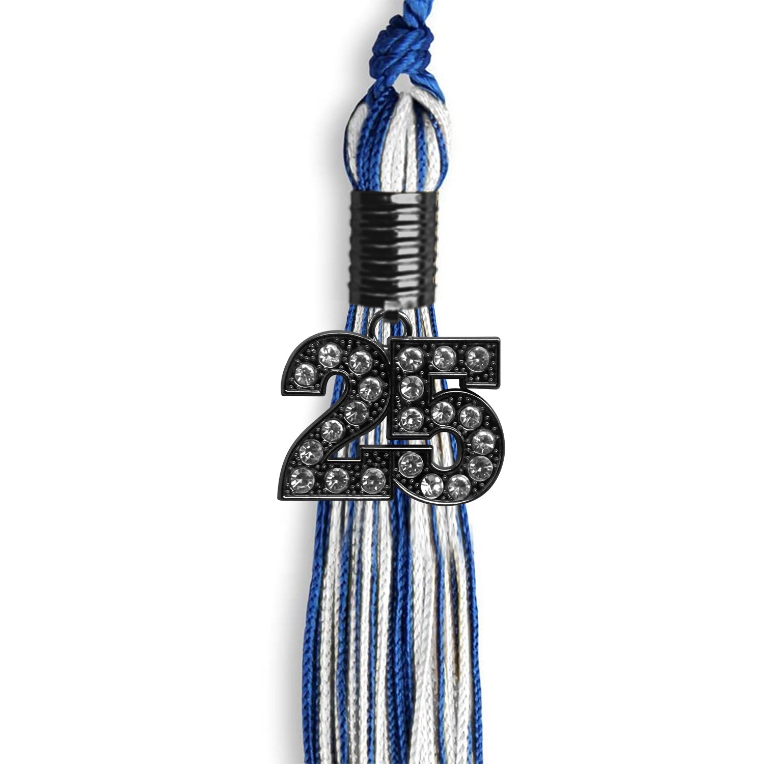 Royal Blue/White Mixed Color Graduation Tassel with Black Date Drop - Endea Graduation