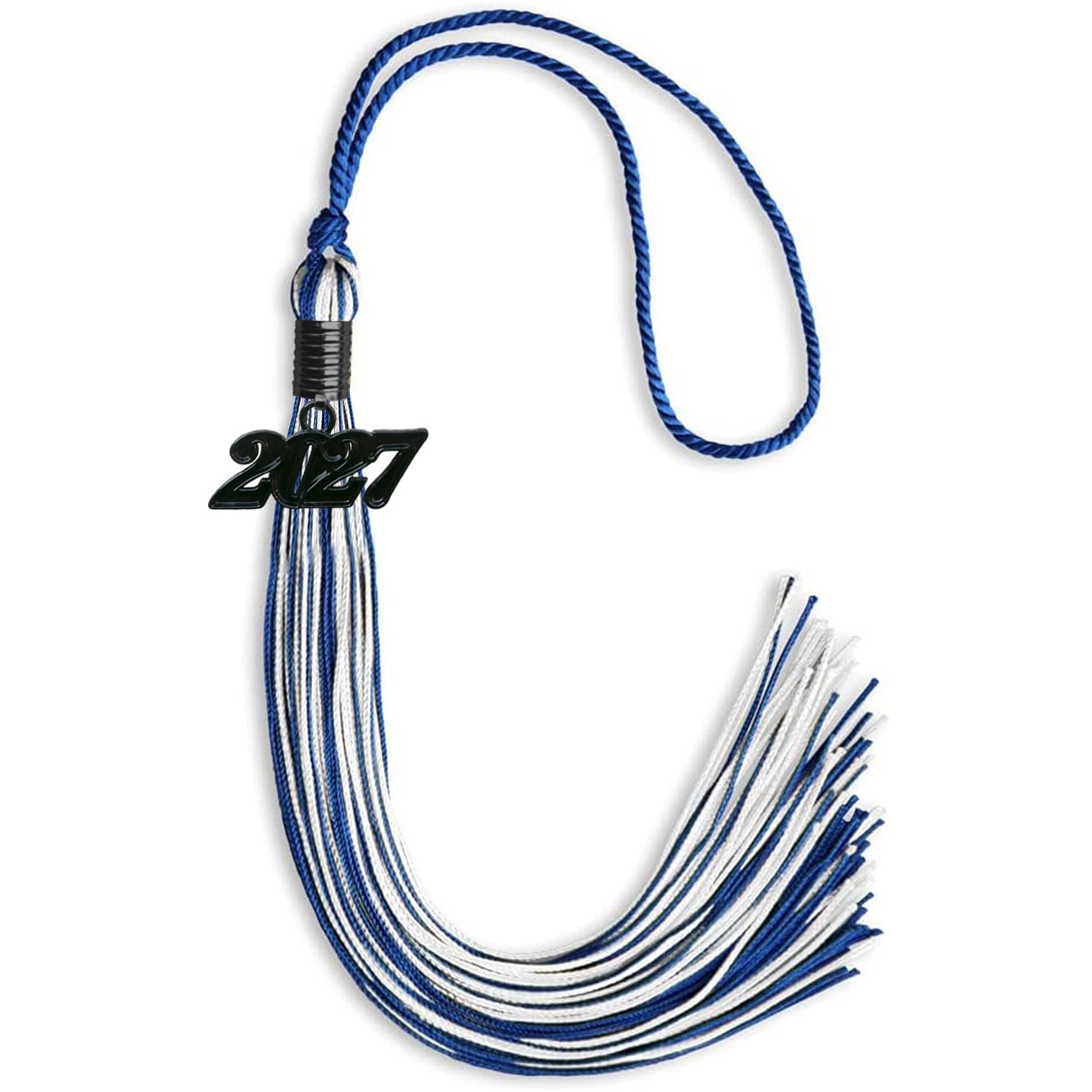 Royal Blue/White Mixed Color Graduation Tassel with Black Date Drop - Endea Graduation