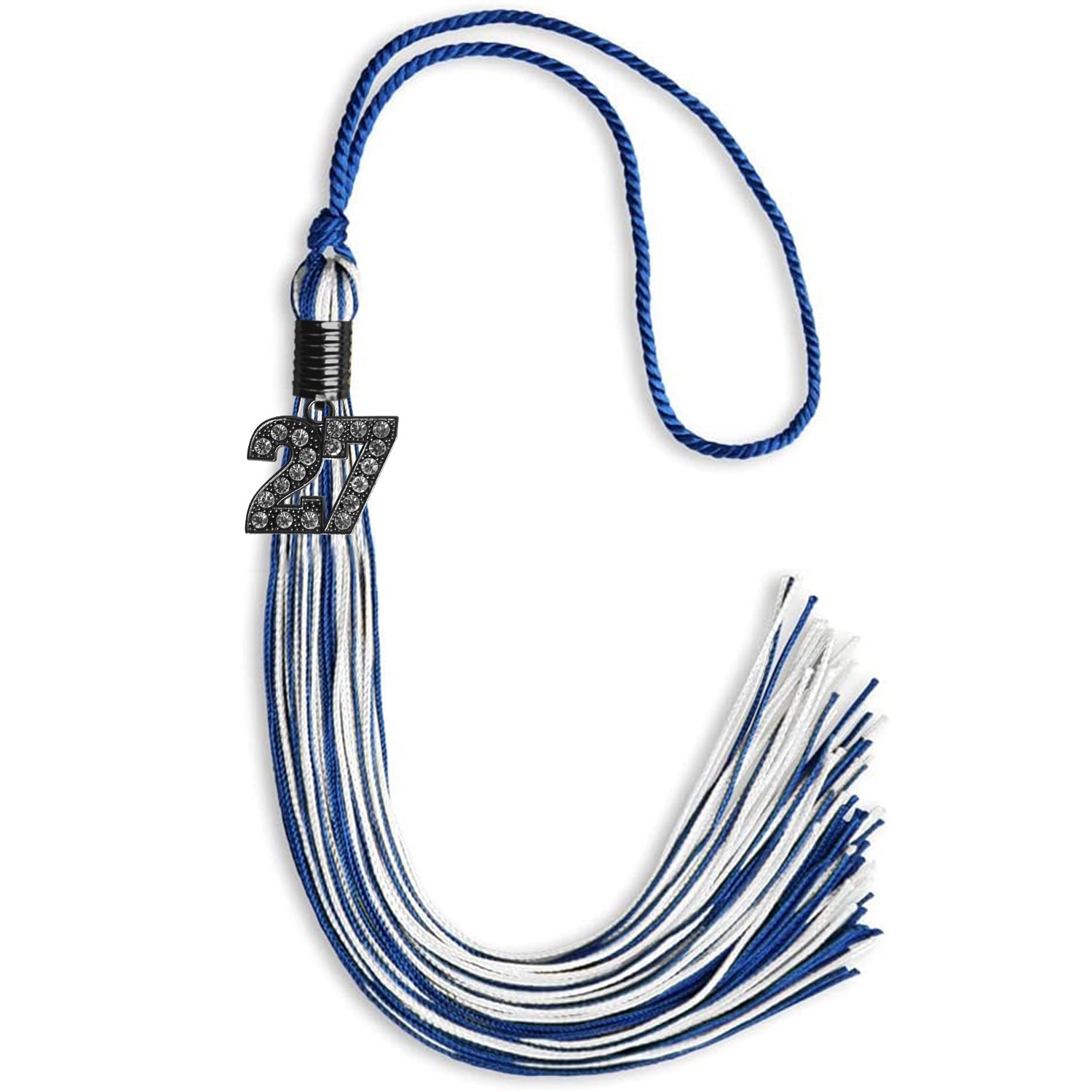 Royal Blue/White Mixed Color Graduation Tassel with Black Date Drop - Endea Graduation