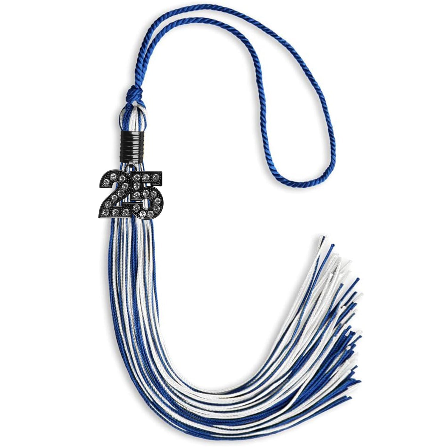 Royal Blue/White Mixed Color Graduation Tassel with Black Date Drop - Endea Graduation