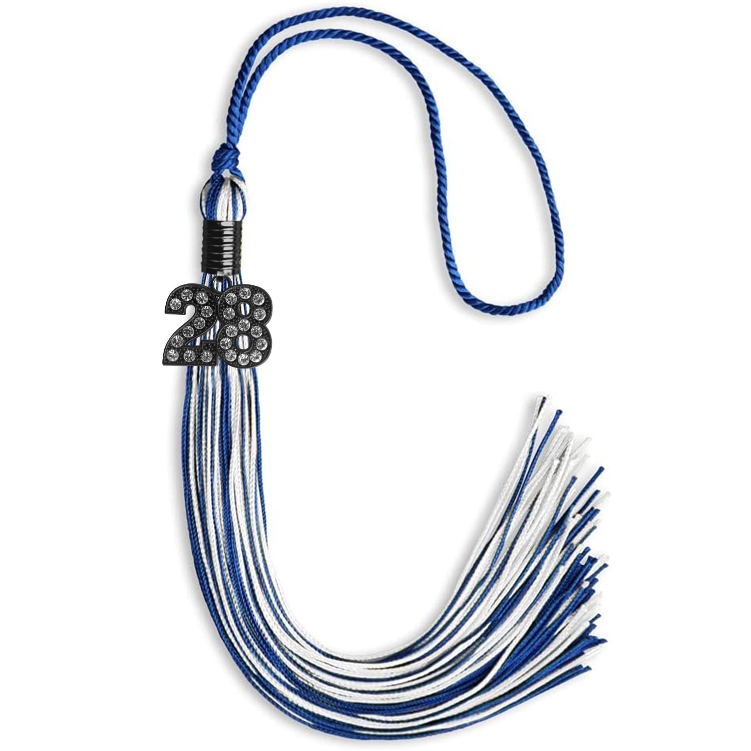 Royal Blue/White Mixed Color Graduation Tassel with Black Date Drop - Endea Graduation