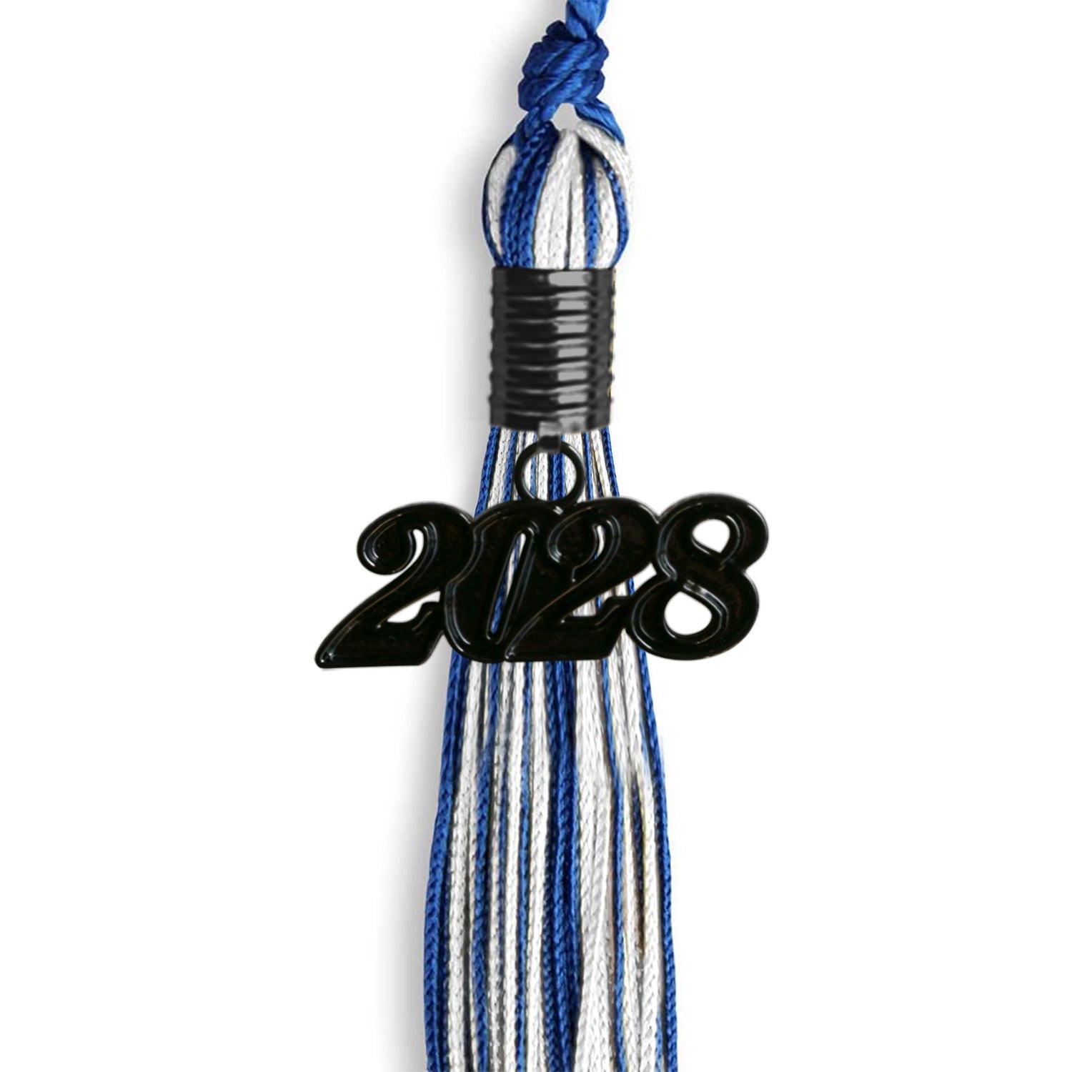 Royal Blue/White Mixed Color Graduation Tassel with Black Date Drop - Endea Graduation