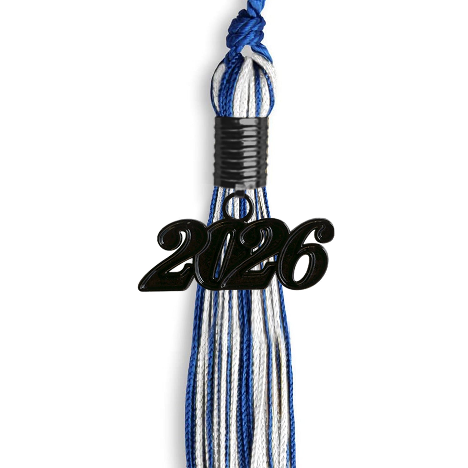 Royal Blue/White Mixed Color Graduation Tassel with Black Date Drop - Endea Graduation