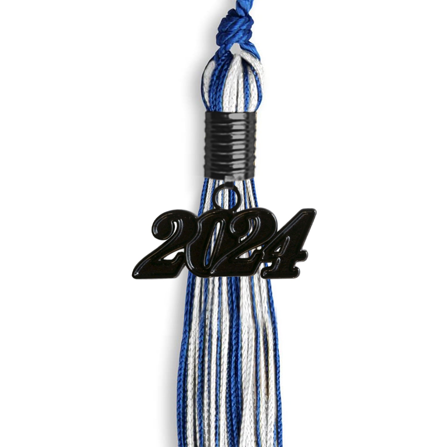 Royal Blue/White Mixed Color Graduation Tassel with Black Date Drop - Endea Graduation