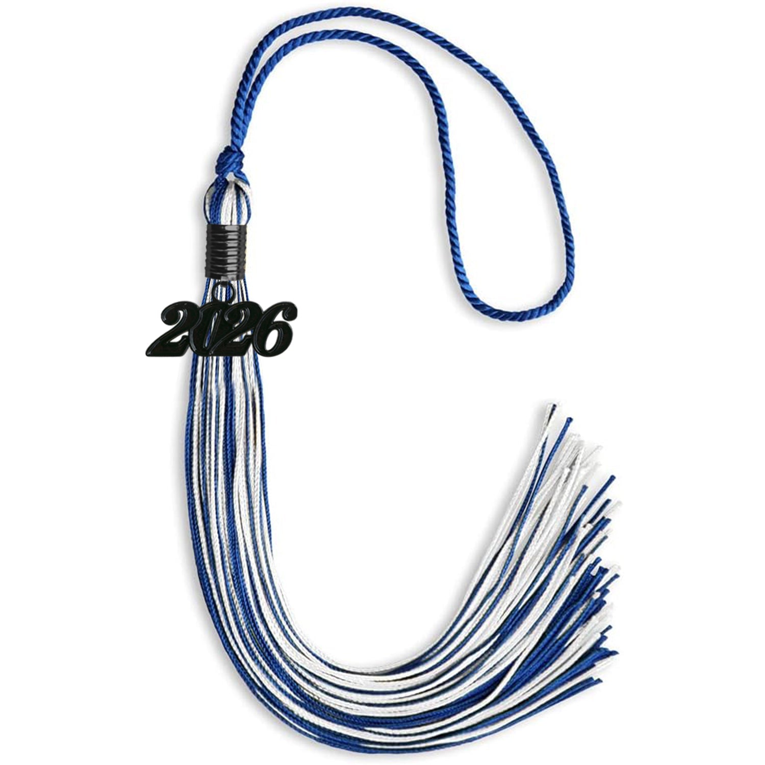 Royal Blue/White Mixed Color Graduation Tassel with Black Date Drop - Endea Graduation