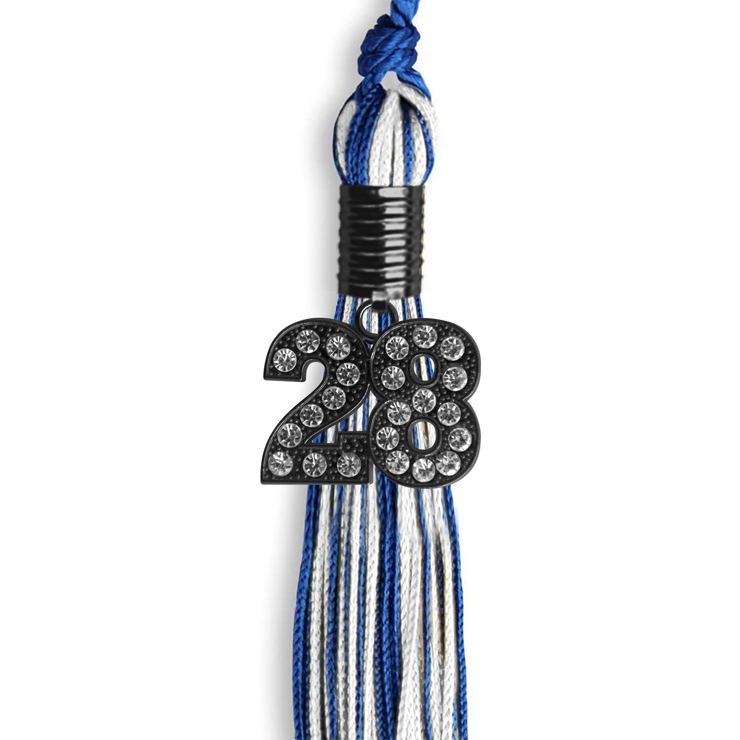 Royal Blue/White Mixed Color Graduation Tassel with Black Date Drop - Endea Graduation