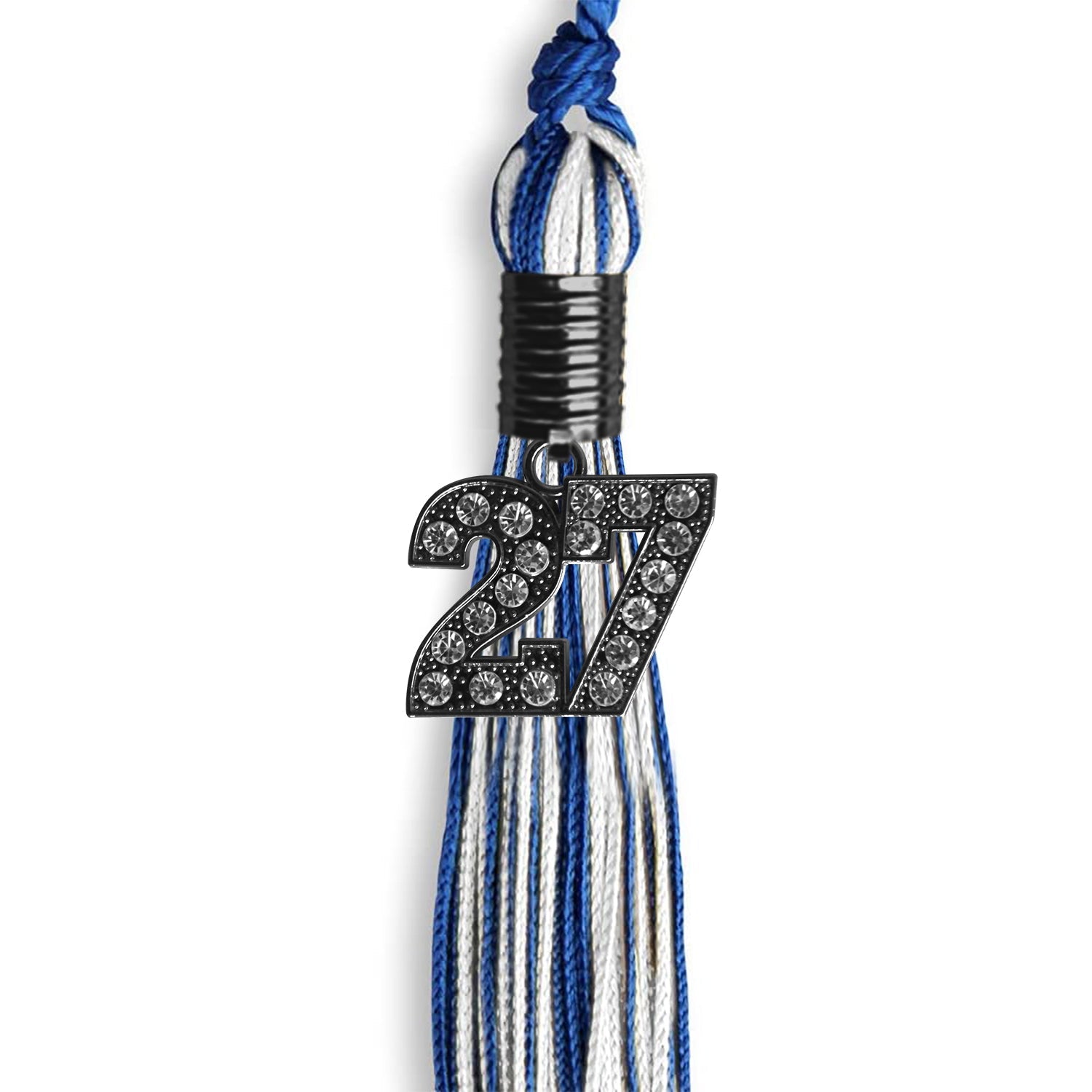 Royal Blue/White Mixed Color Graduation Tassel with Black Date Drop - Endea Graduation