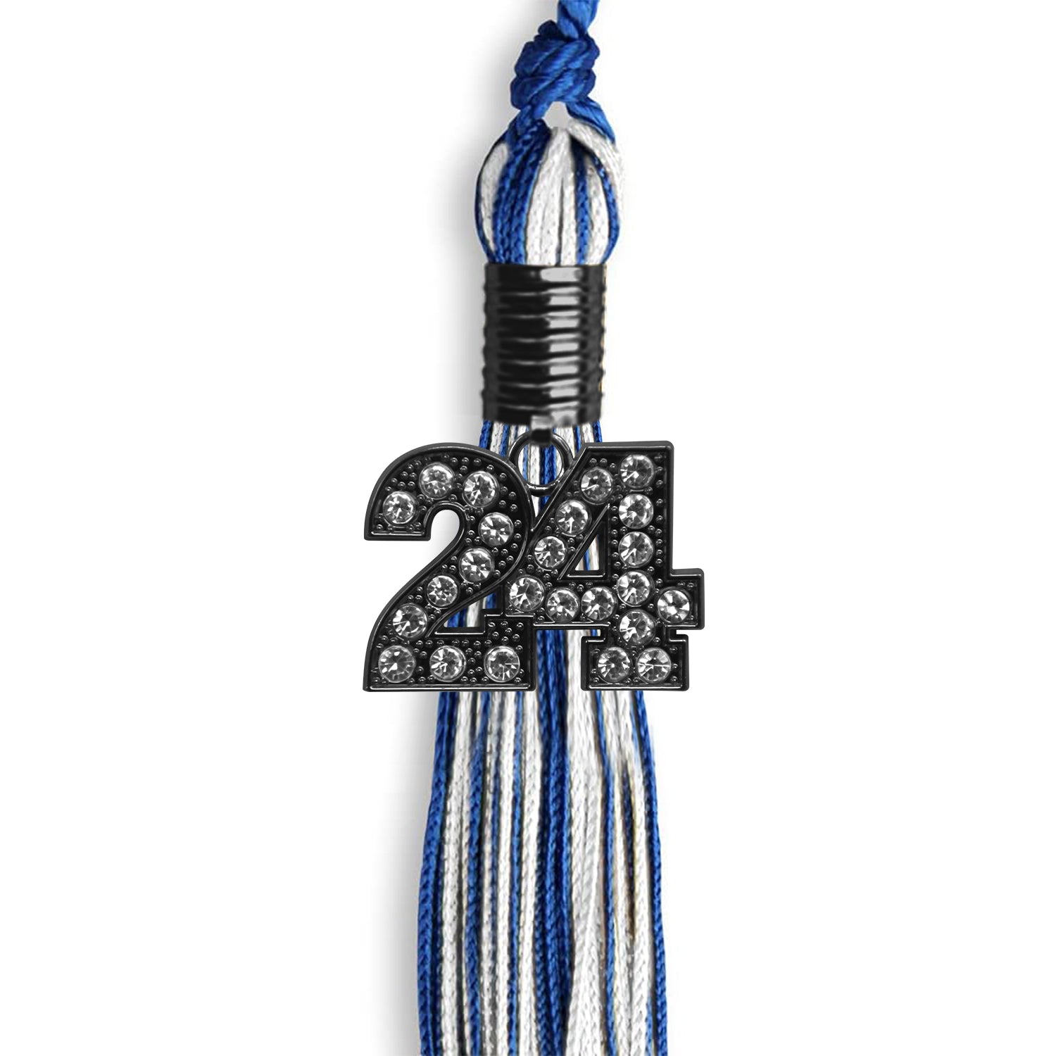 Royal Blue/White Mixed Color Graduation Tassel with Black Date Drop - Endea Graduation