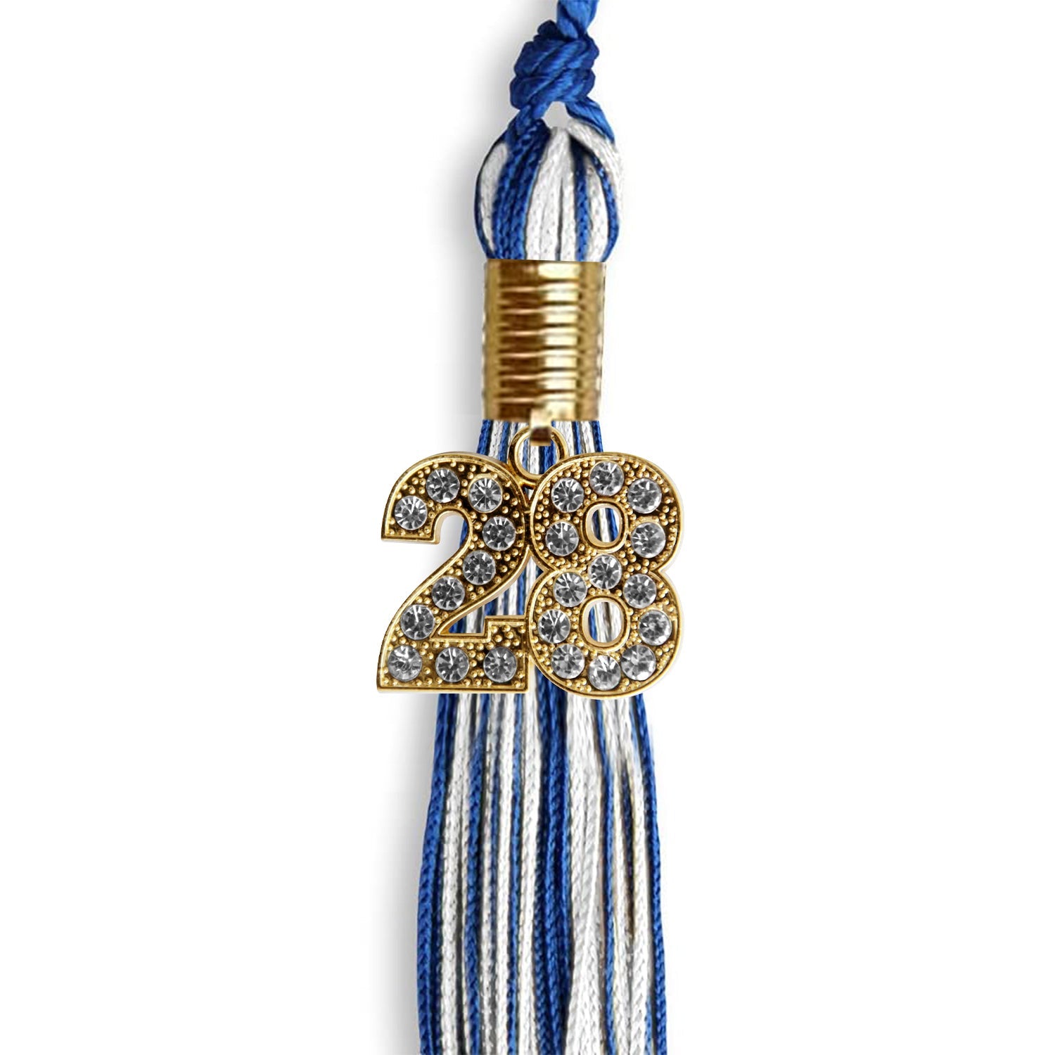 Royal Blue/White Mixed Color Graduation Tassel with Gold Date Drop - Endea Graduation