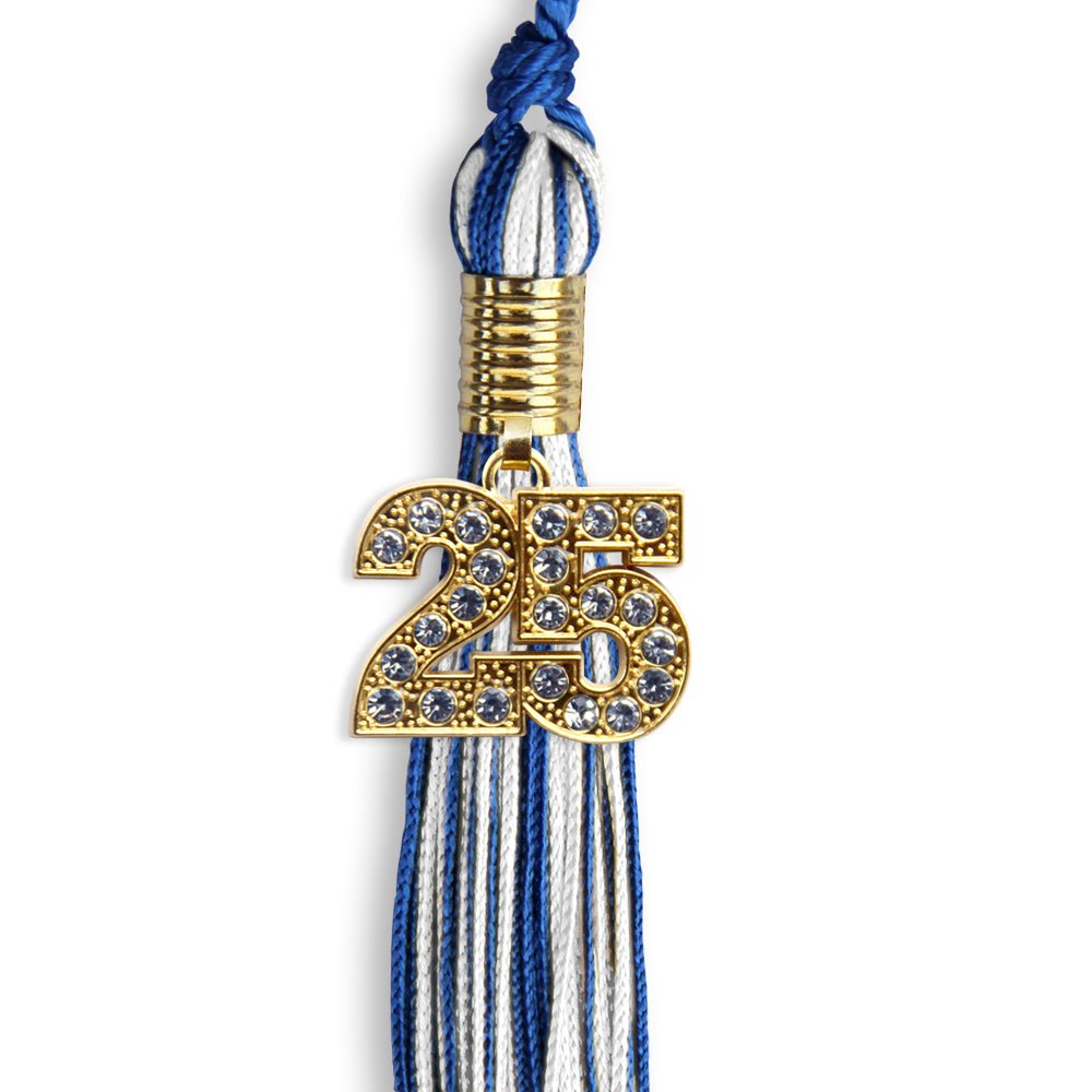 Royal Blue/White Mixed Color Graduation Tassel with Gold Date Drop - Endea Graduation