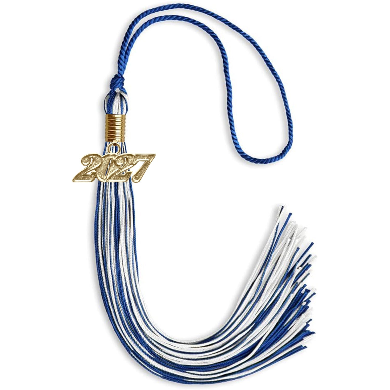 Royal Blue/White Mixed Color Graduation Tassel with Gold Date Drop - Endea Graduation