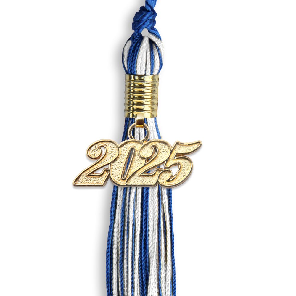 Royal Blue/White Mixed Color Graduation Tassel with Gold Date Drop - Endea Graduation