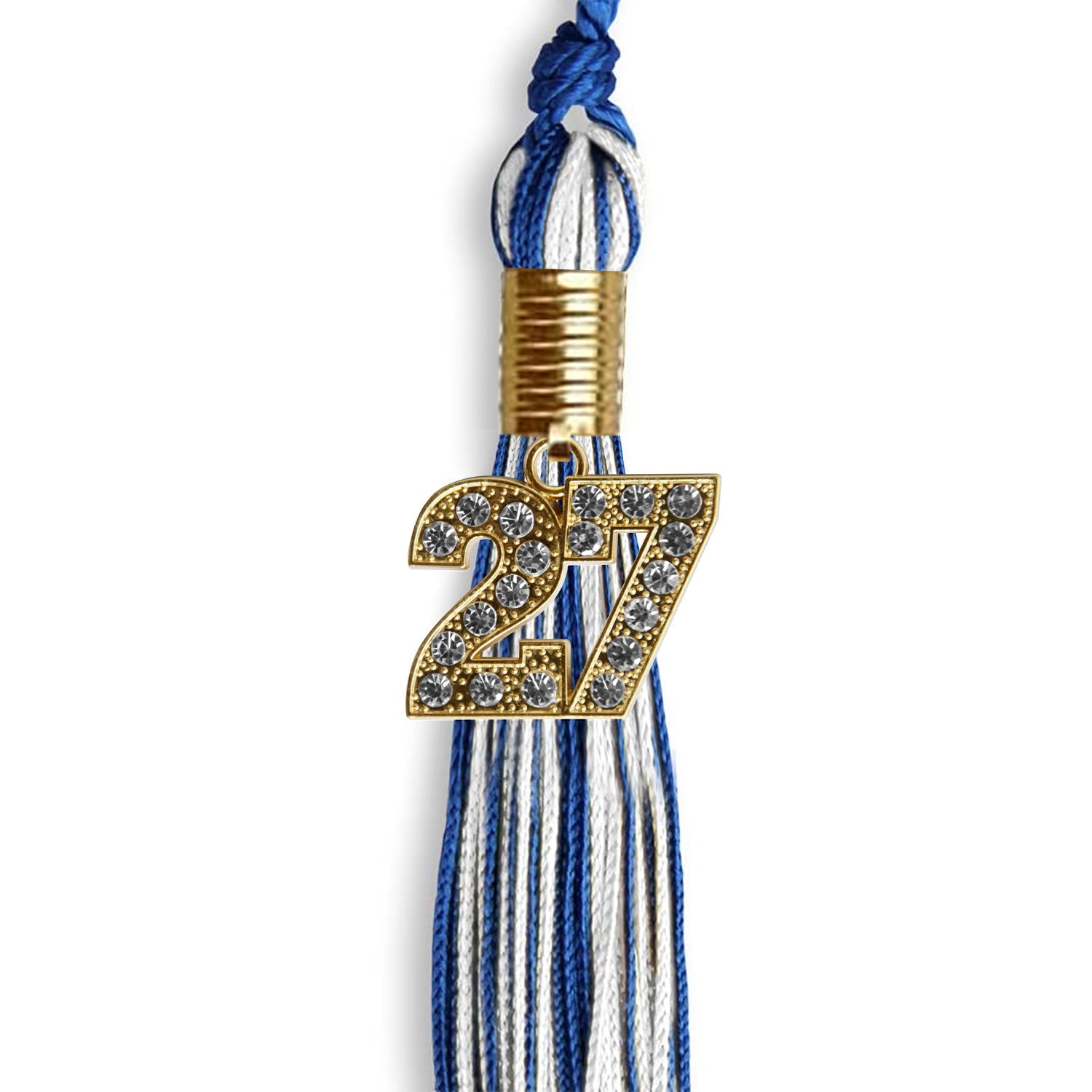 Royal Blue/White Mixed Color Graduation Tassel with Gold Date Drop - Endea Graduation