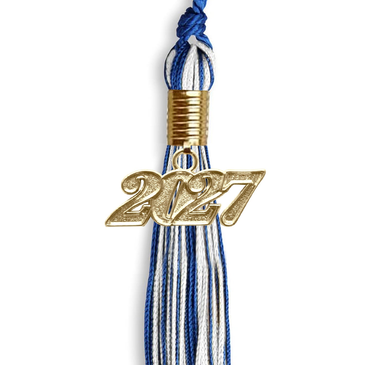 Royal Blue/White Mixed Color Graduation Tassel with Gold Date Drop - Endea Graduation