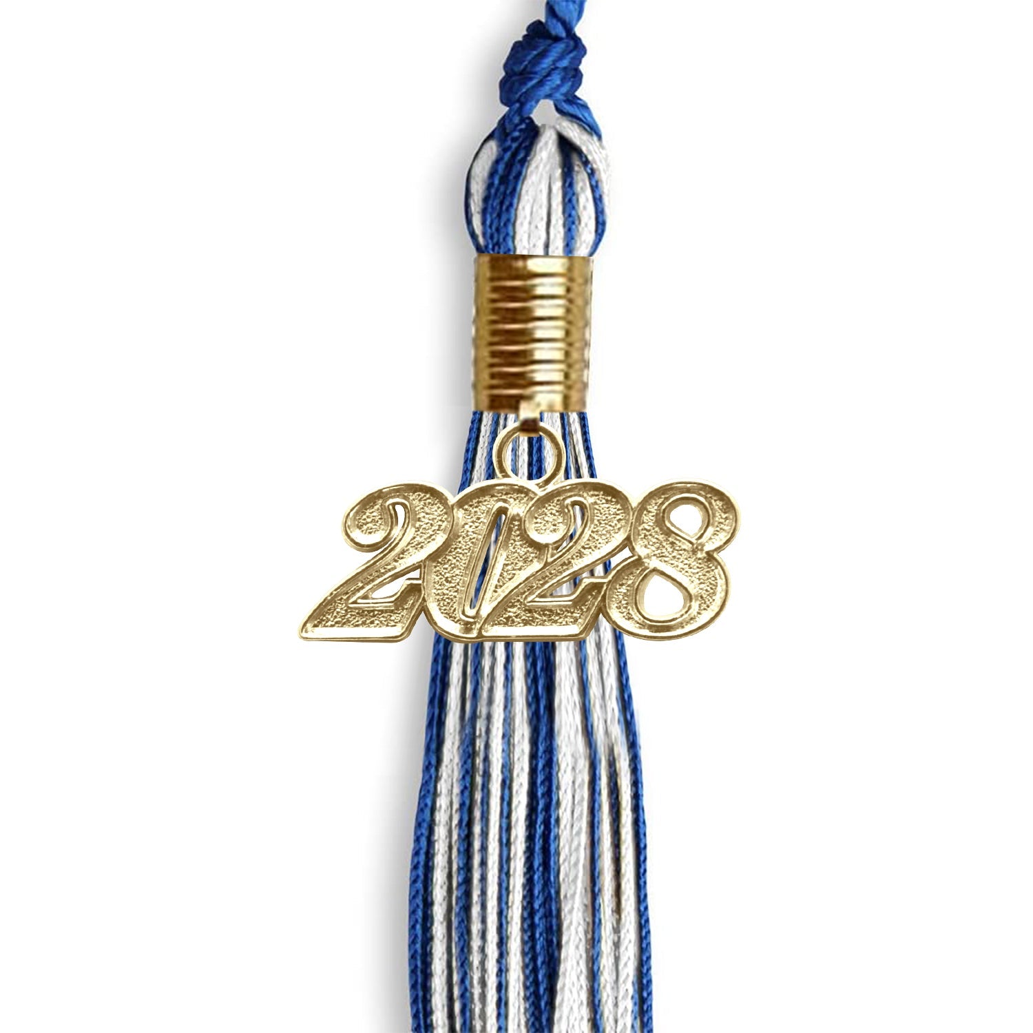 Royal Blue/White Mixed Color Graduation Tassel with Gold Date Drop - Endea Graduation