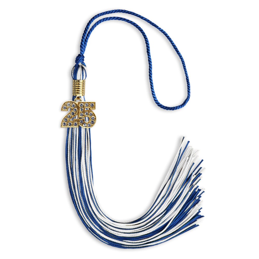 Royal Blue/White Mixed Color Graduation Tassel with Gold Date Drop - Endea Graduation