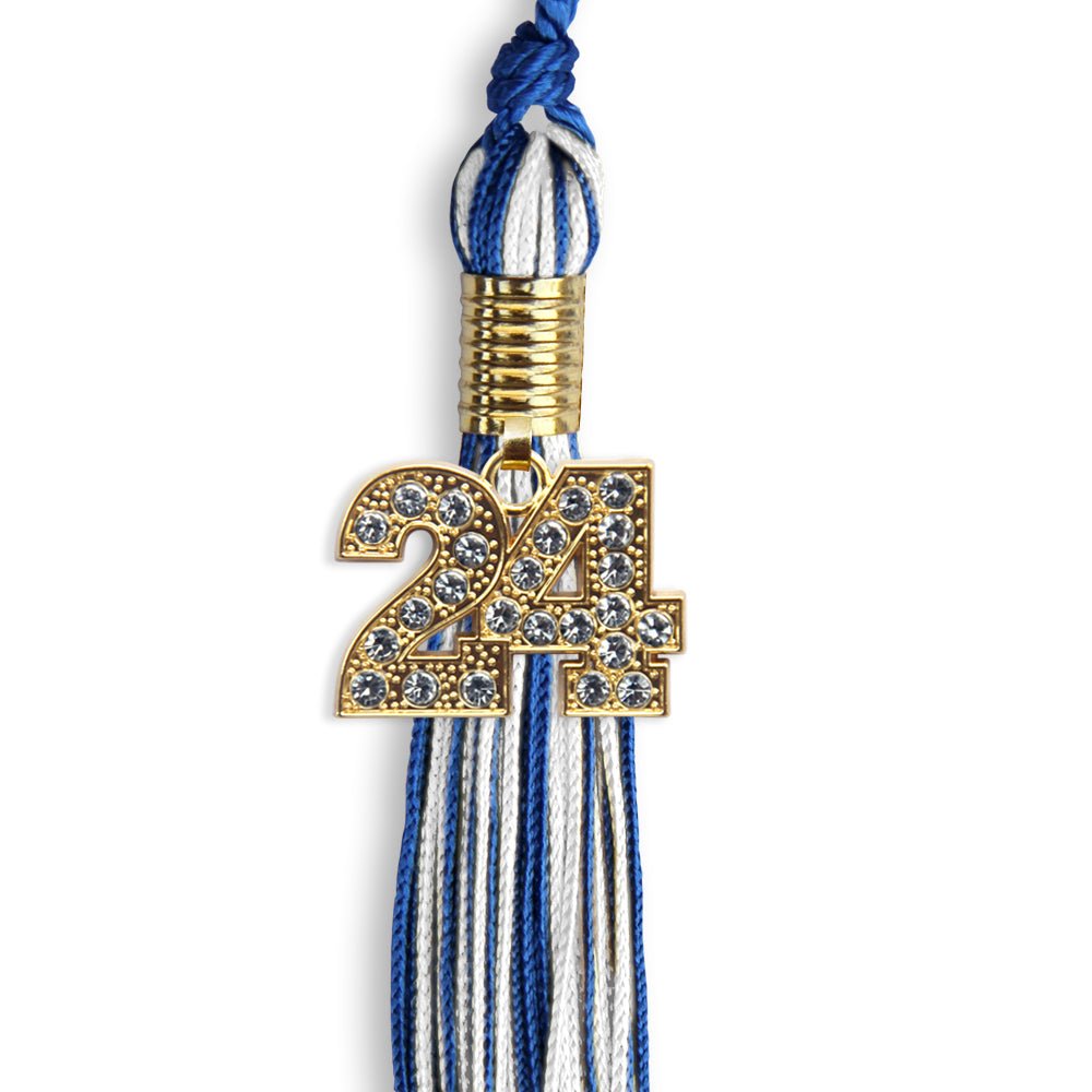 Royal Blue/White Mixed Color Graduation Tassel with Gold Date Drop - Endea Graduation