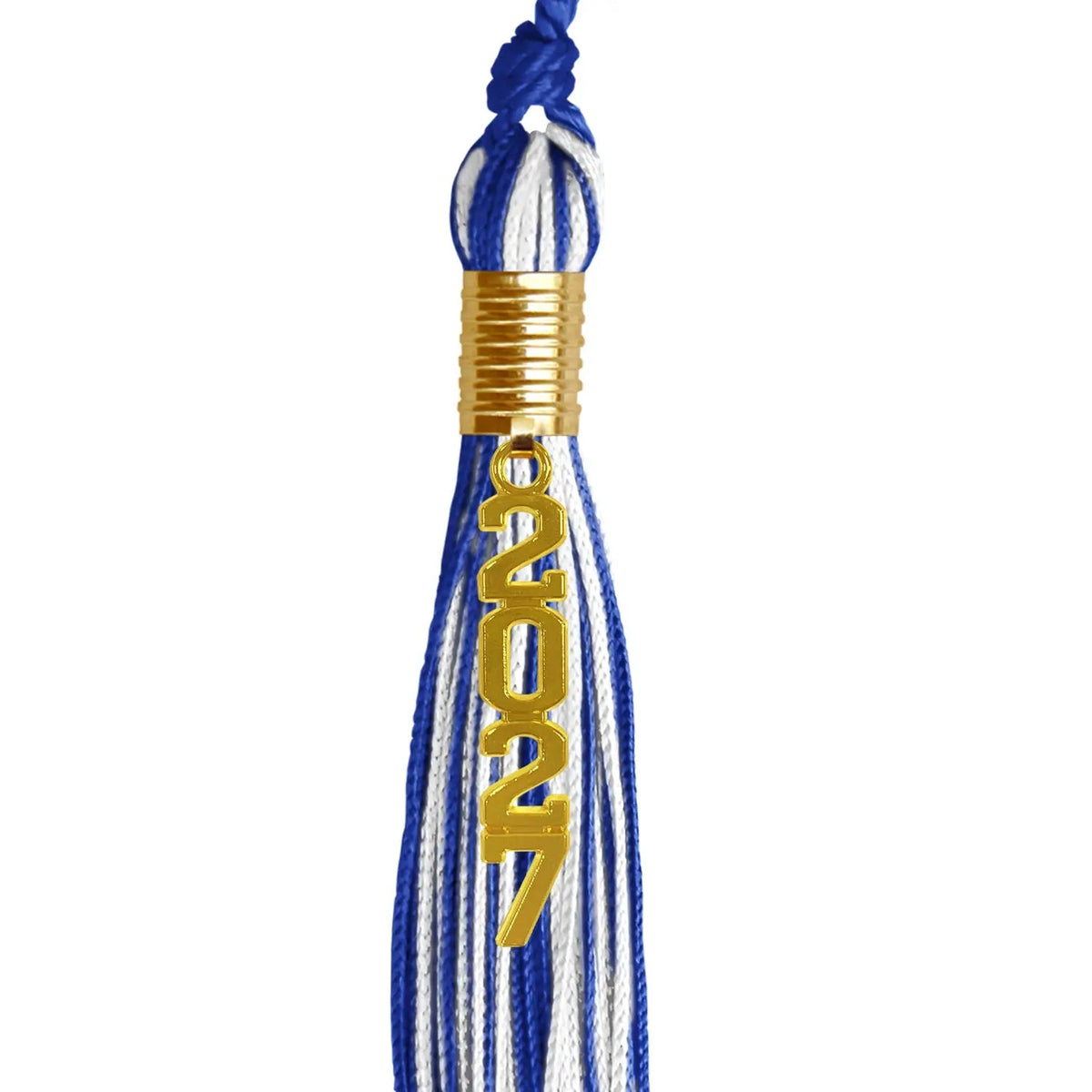Royal Blue/White Mixed Color Graduation Tassel with Gold Stacked Date Drop - Endea Graduation
