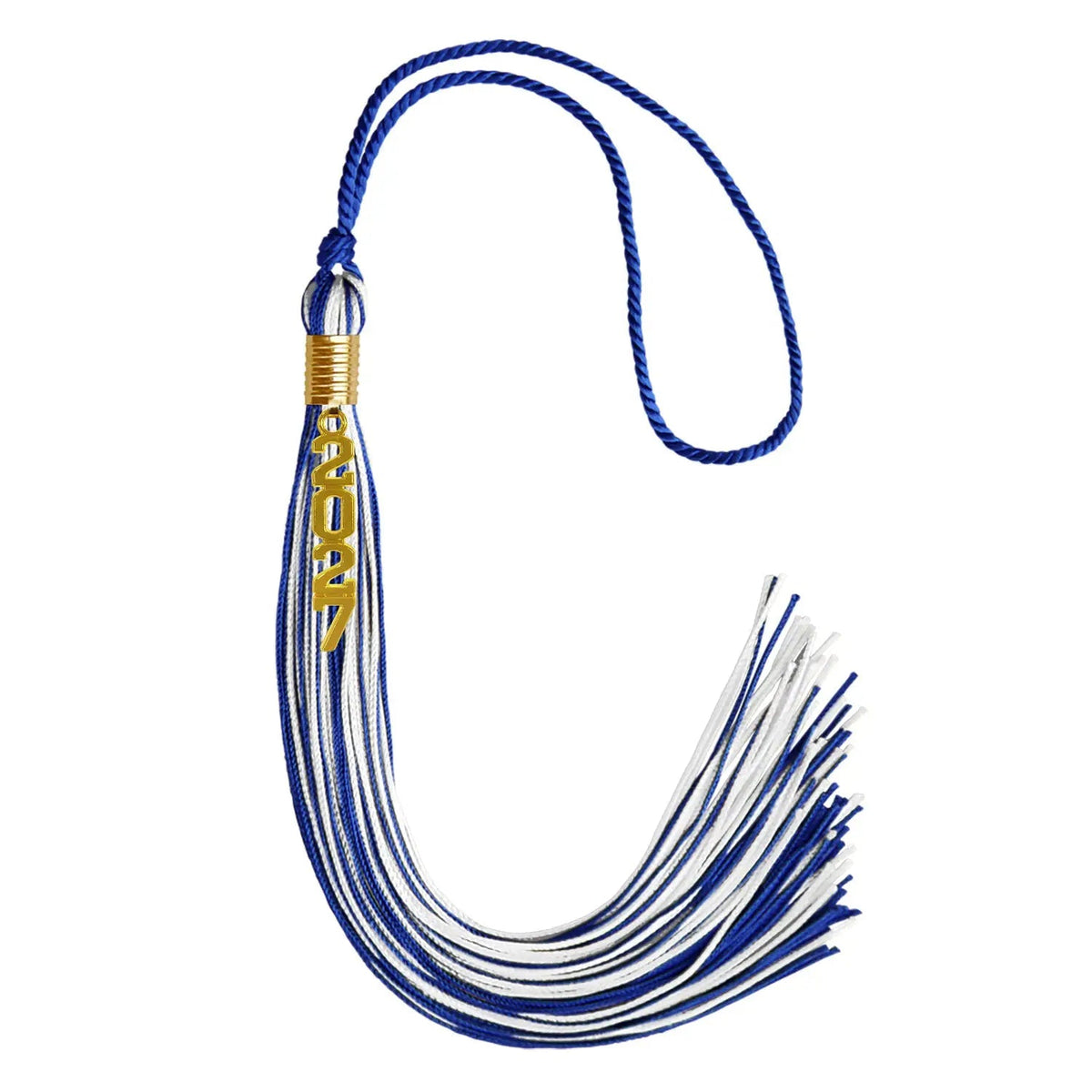Royal Blue/White Mixed Color Graduation Tassel with Gold Stacked Date Drop - Endea Graduation