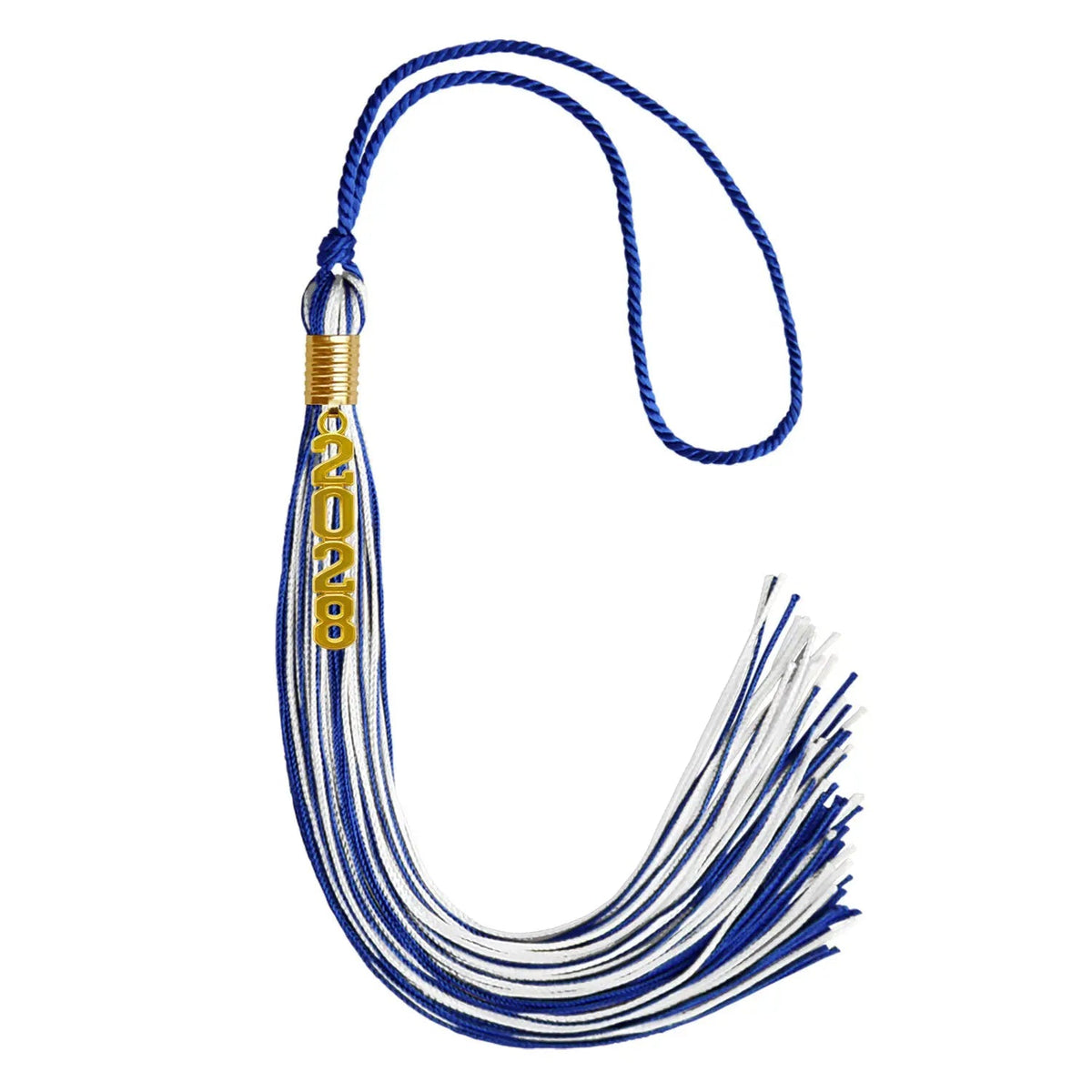 Royal Blue/White Mixed Color Graduation Tassel with Gold Stacked Date Drop - Endea Graduation