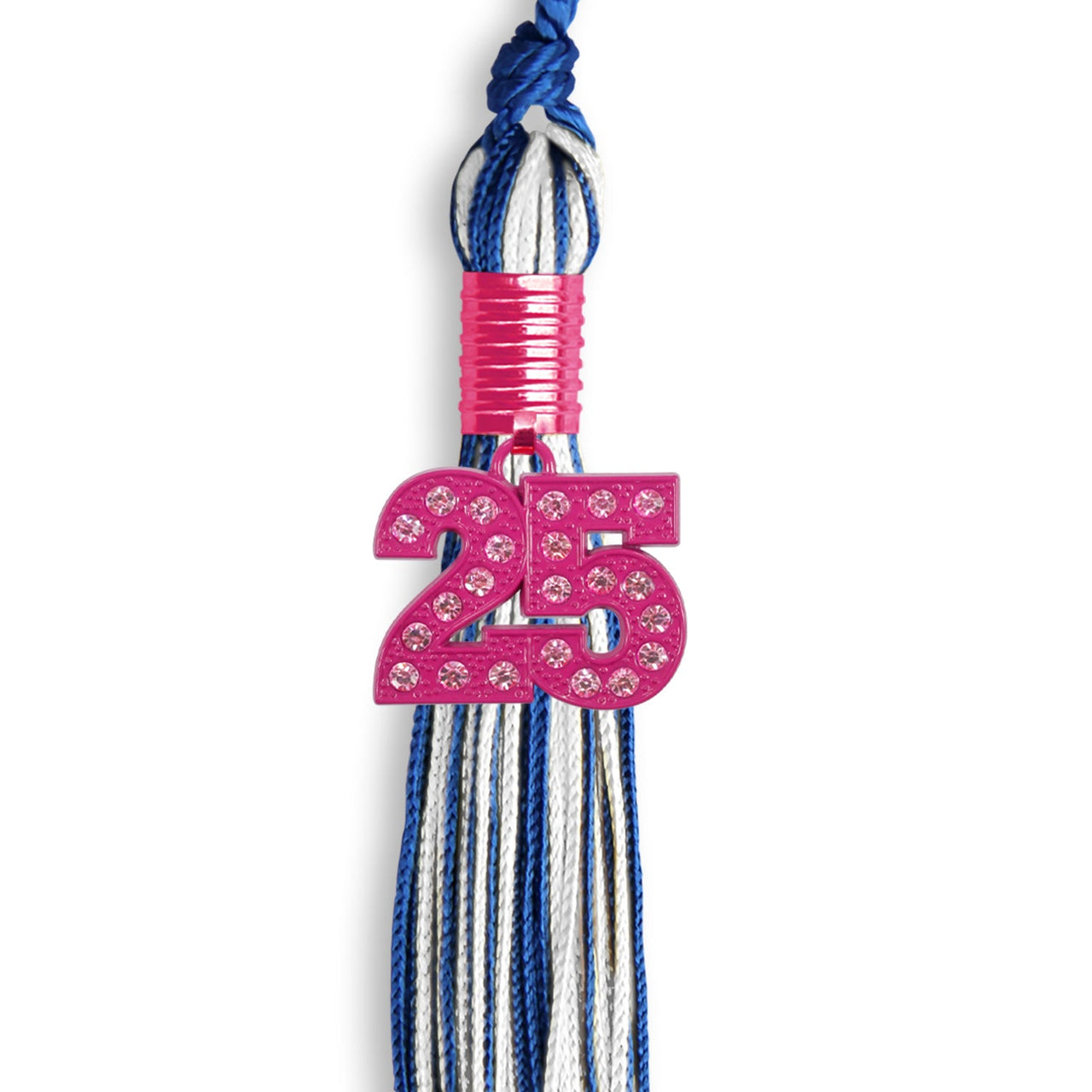 Royal Blue/White Mixed Color Graduation Tassel with Pink Bling Charm - Endea Graduation