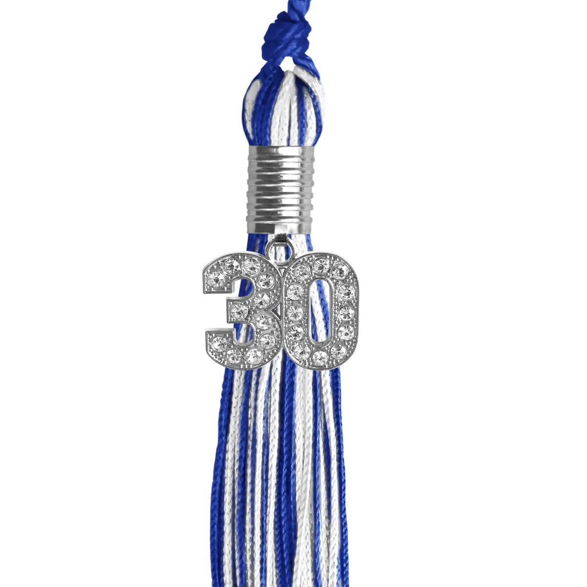 Royal Blue/White Mixed Color Graduation Tassel with Silver Bling Charm - Endea Graduation