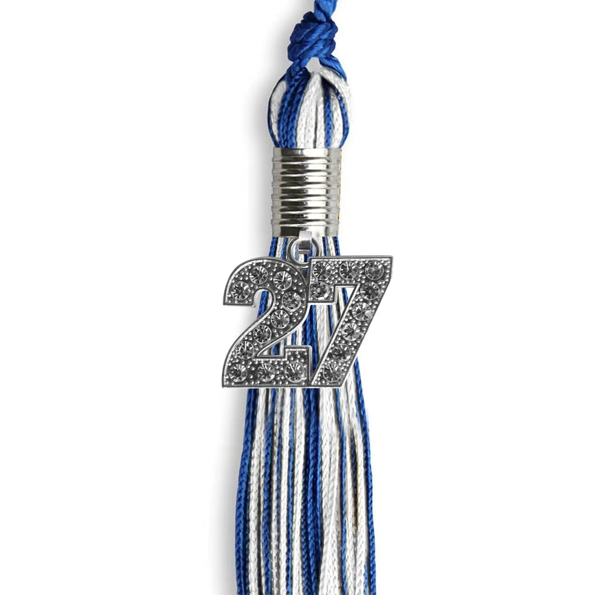 Royal Blue/White Mixed Color Graduation Tassel with Silver Bling Charm - Endea Graduation