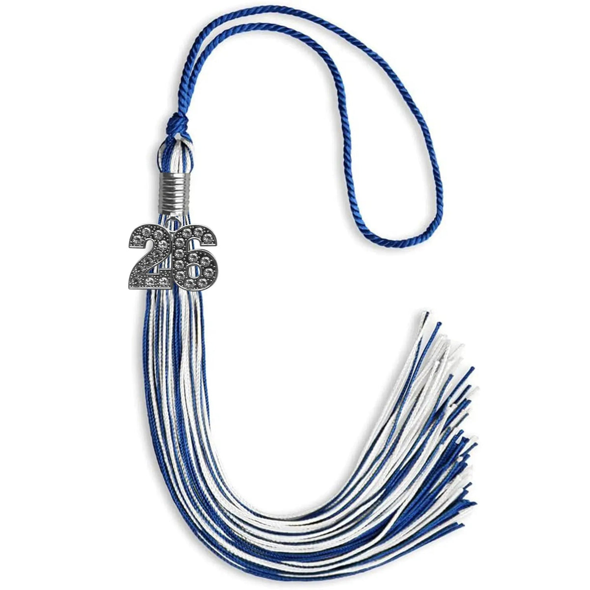Royal Blue/White Mixed Color Graduation Tassel with Silver Bling Charm - Endea Graduation