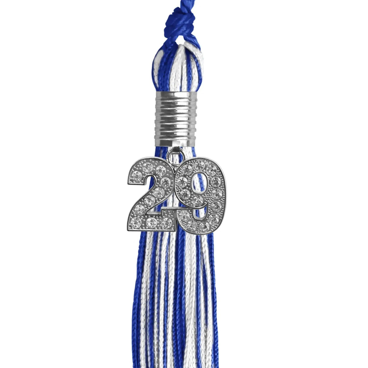 Royal Blue/White Mixed Color Graduation Tassel with Silver Bling Charm - Endea Graduation