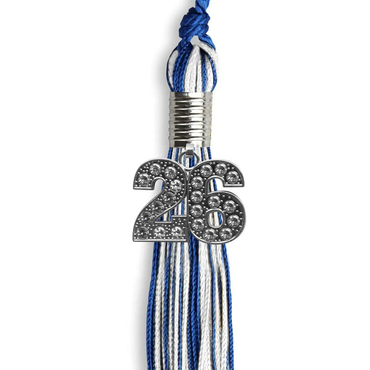 Royal Blue/White Mixed Color Graduation Tassel with Silver Bling Charm - Endea Graduation