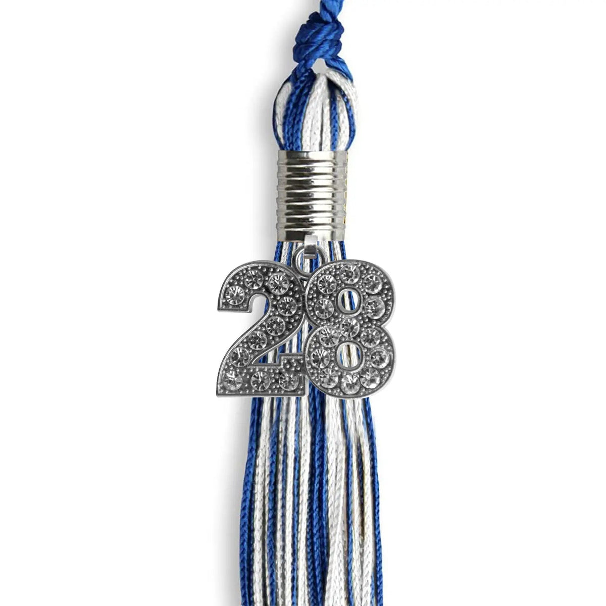 Royal Blue/White Mixed Color Graduation Tassel with Silver Bling Charm - Endea Graduation