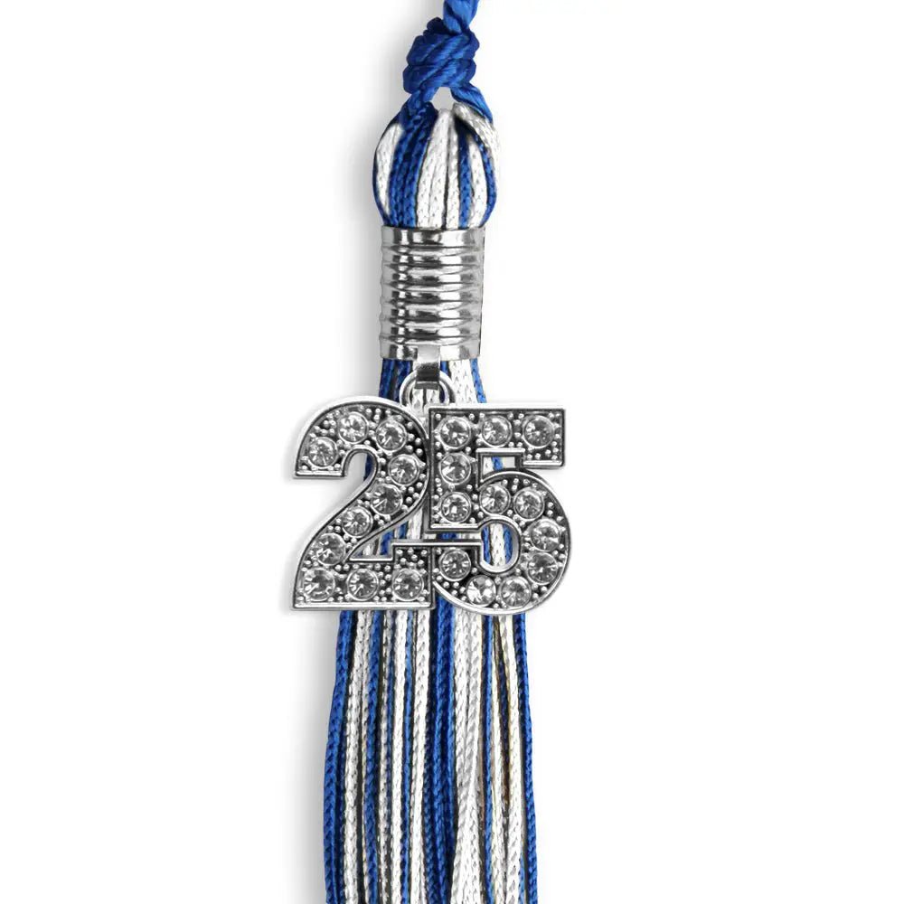 Royal Blue/White Mixed Color Graduation Tassel with Silver Bling Charm - Endea Graduation