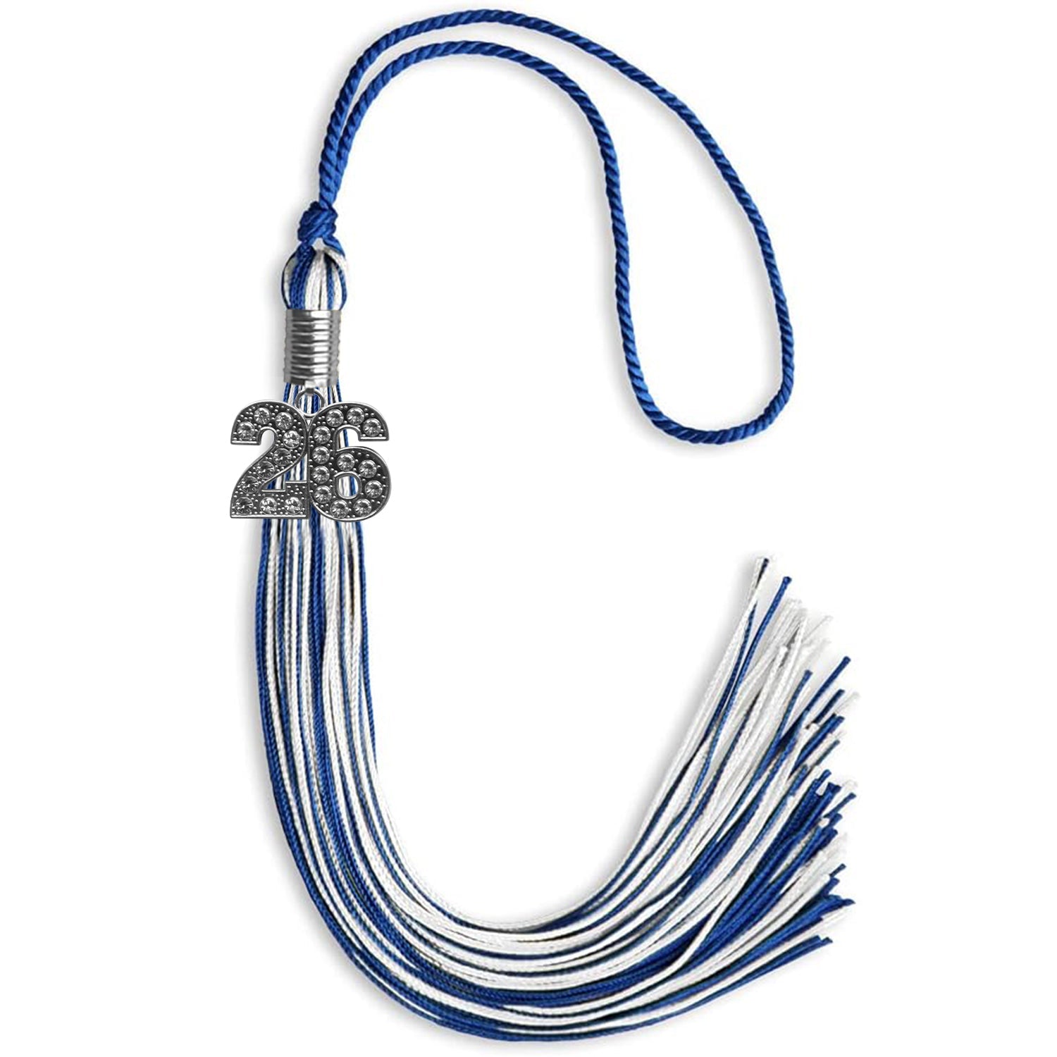 Royal Blue/White Mixed Color Graduation Tassel with Silver Date Drop - Endea Graduation