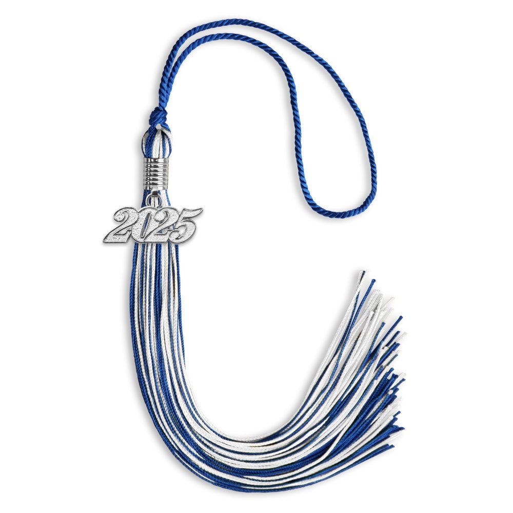 Royal Blue/White Mixed Color Graduation Tassel with Silver Date Drop - Endea Graduation