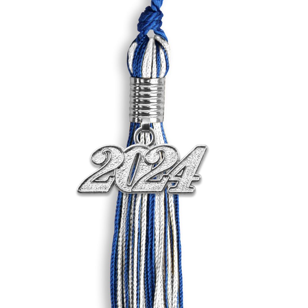 Royal Blue/White Mixed Color Graduation Tassel with Silver Date Drop - Endea Graduation