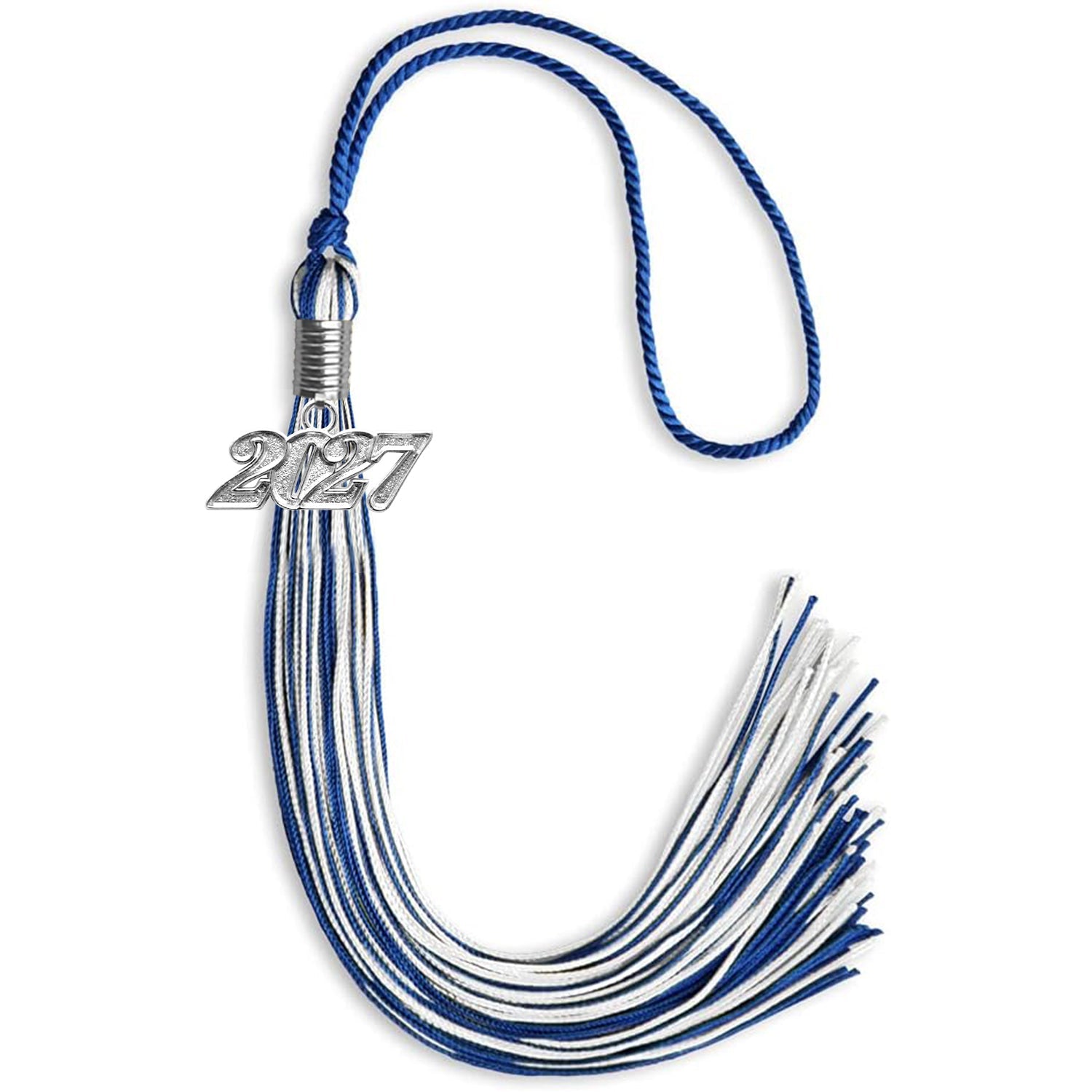 Royal Blue/White Mixed Color Graduation Tassel with Silver Date Drop - Endea Graduation