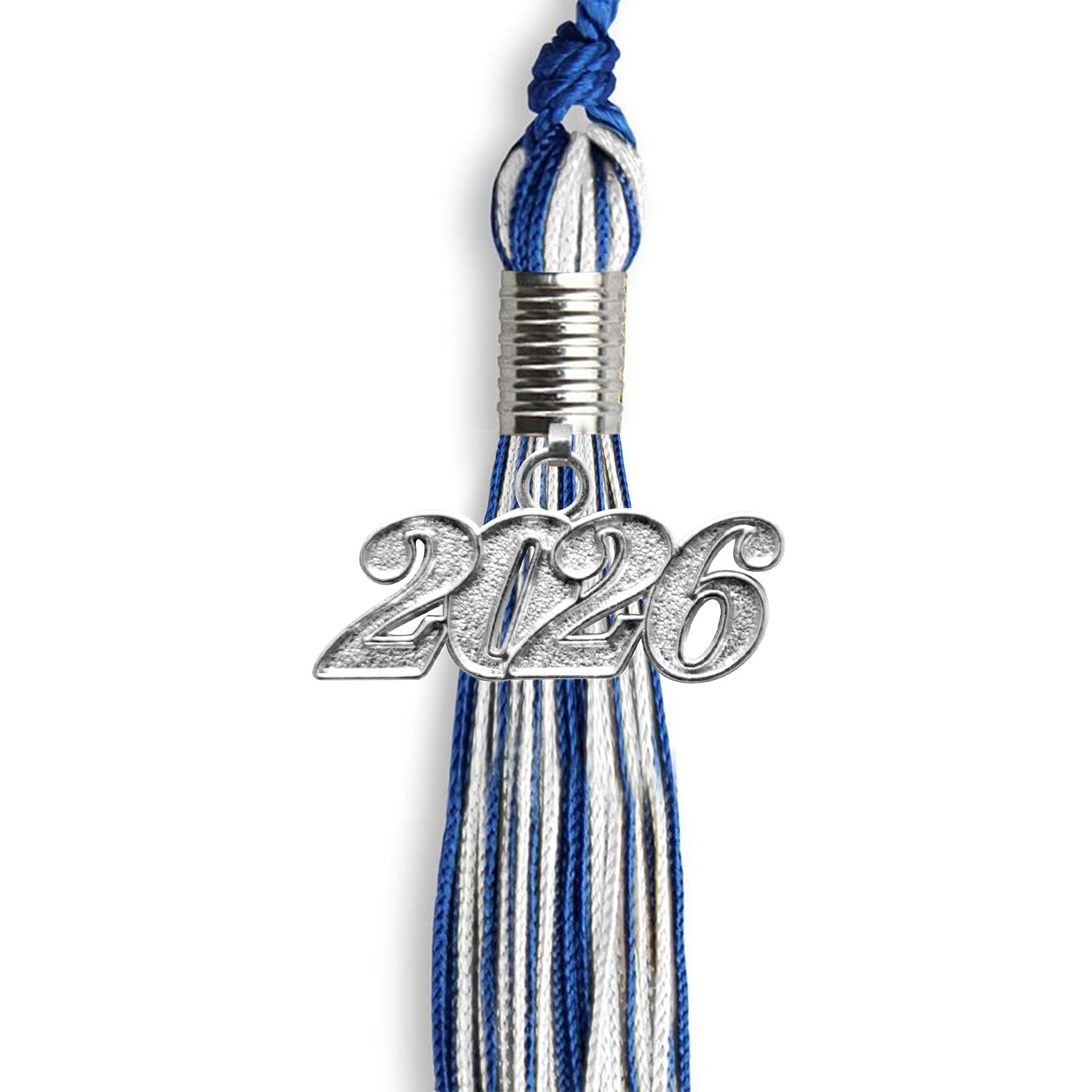 Royal Blue/White Mixed Color Graduation Tassel with Silver Date Drop - Endea Graduation